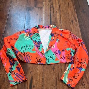Funky orange cropped suit jacket